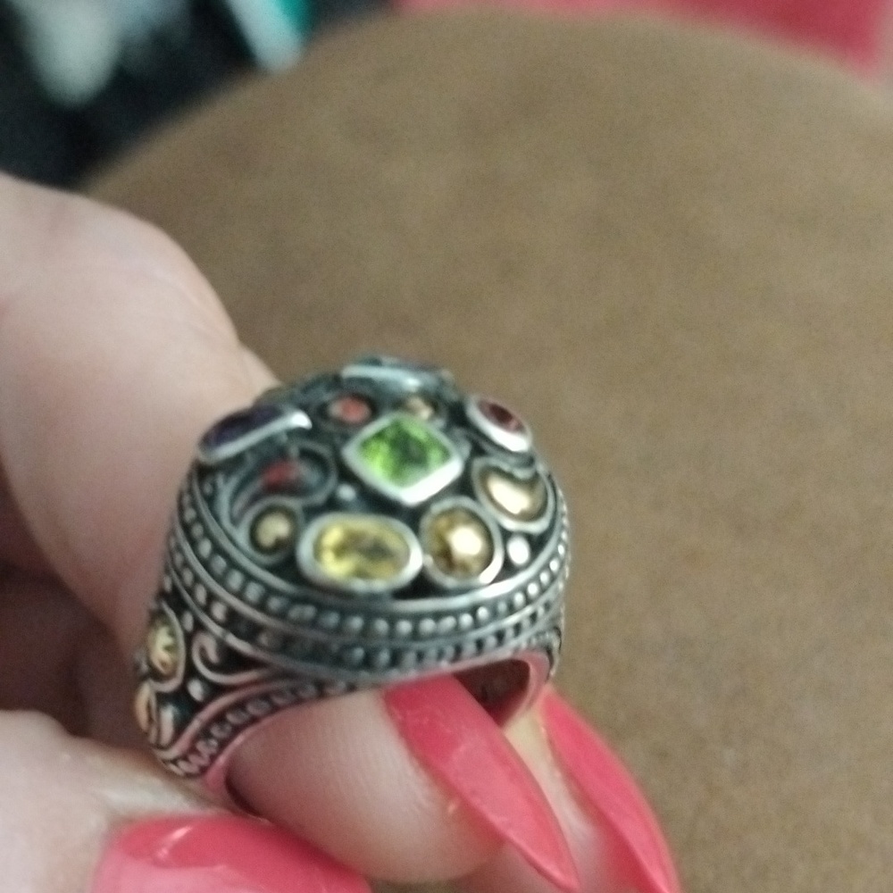 🔥Vintage Samuel Benham Sterling Silver 18 K gold W/Real Gemstones Cocktail Ring - Picture 9 of 11